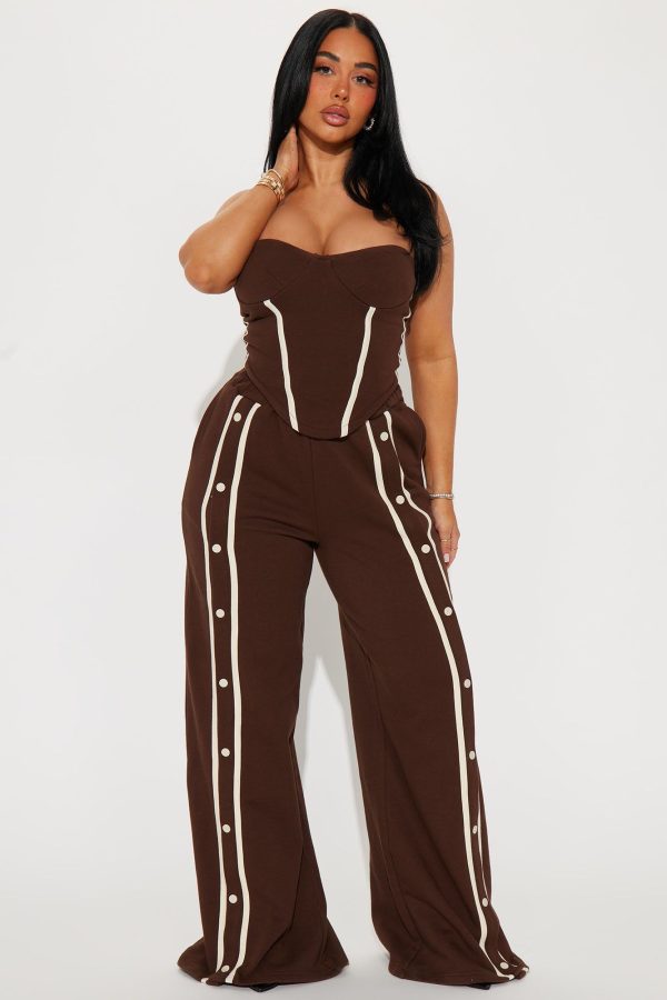 Women's Sara Fleece Track Pant Set in Chocolate Brown Size 1X