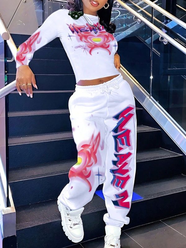 2pcs Women Minimalist Long Sleeve Top And Long Pants Set, Fashionable For Summer