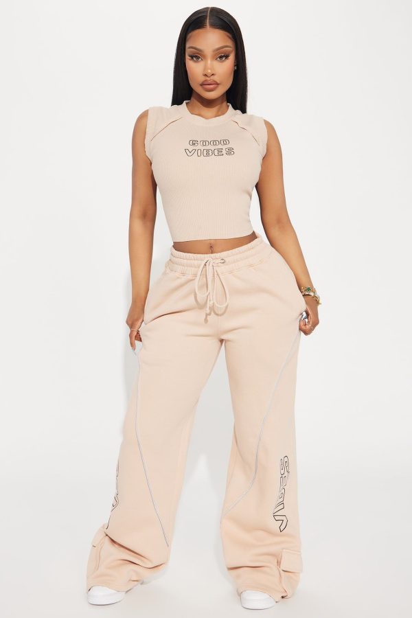 Women's Good Vibes Washed Tee Shirt Combo in Taupe Size 3X