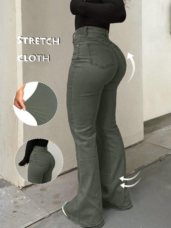 Bootcut Women Jeans Solid Color High Slim Fit Waist Stretch Casual Versatile