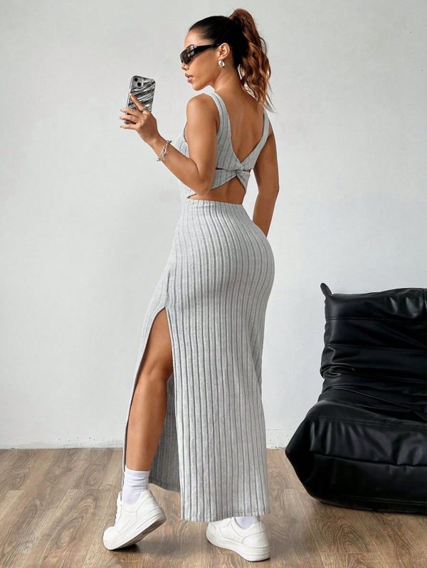 Women's Solid Color Simple Daily Split Hem Dress Maxi Women Outfit