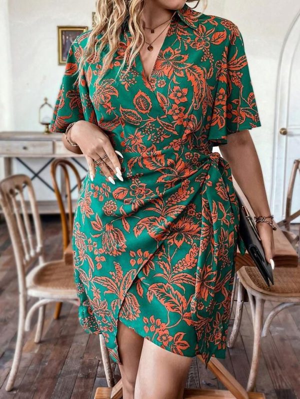 Celure Plus Paisley Print Butterfly Sleeve Knot Side Wrap Dress