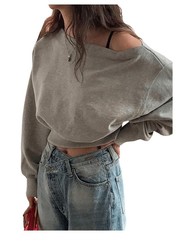 SweatyRocks Women's Off The Shoulder Sweatshirt Casual Long Sleeve Pullover Crop Tops