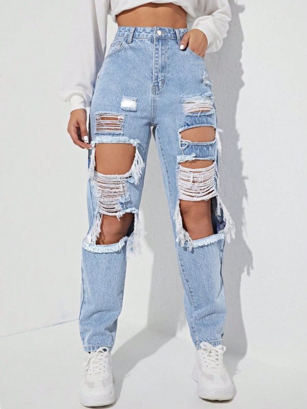 Y2K Cut Out Ripped Frayed Carrot Black Jeans