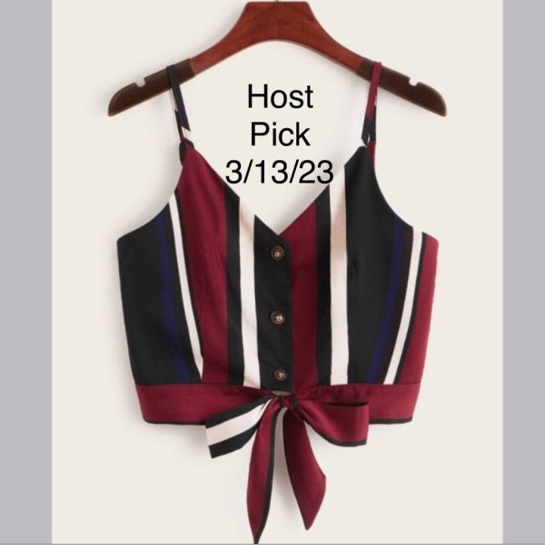 Shein Tops | Striped Button Front Knot Hem Cami Top | Color: Black/Red | Size: L