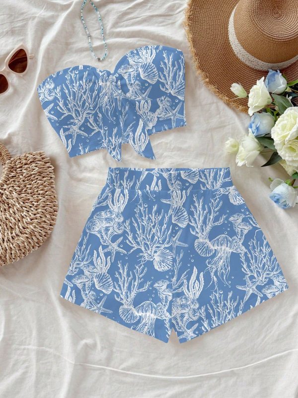 2pcs Women Ocean Life All-Over Print Casual Simple Summer Set