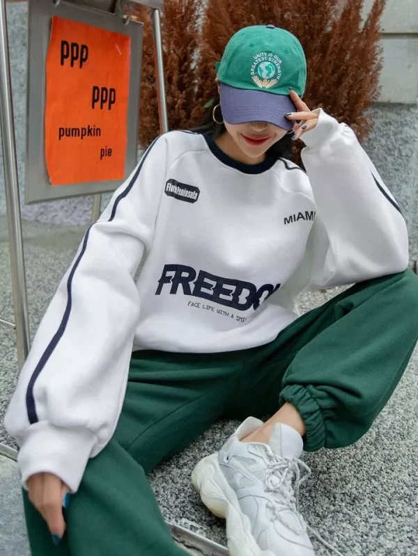 DAZY Slogan Graphic Raglan Sleeve Tape Panel Thermal Lined Sweatshirt