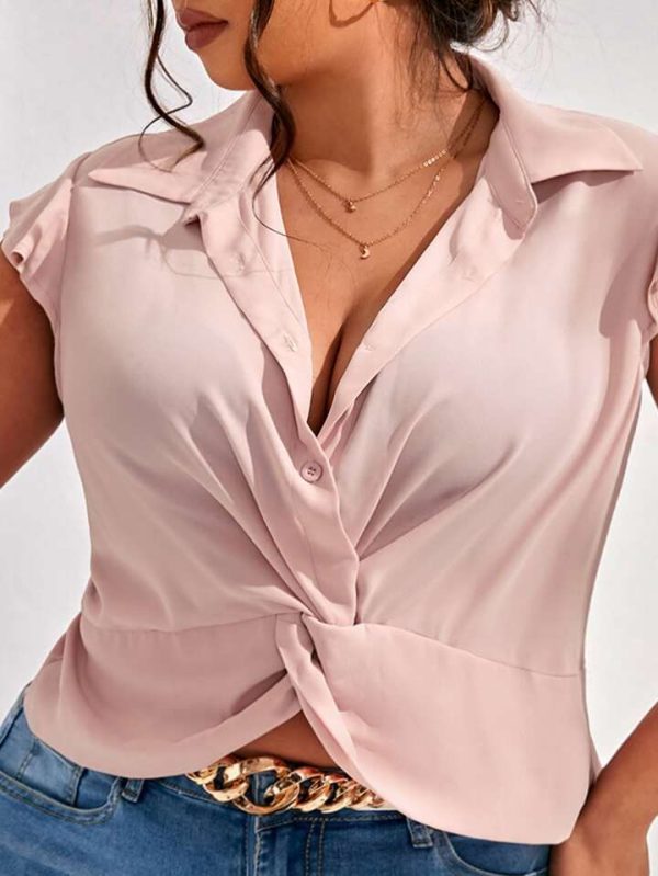 Plus Twist Front Ruffle Trim Blouse
