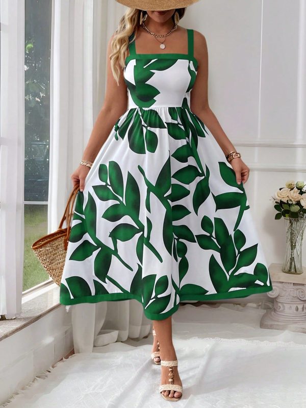 Plus Size Fashion Summer Vacation Random Print Loose Maxi Slip Dress