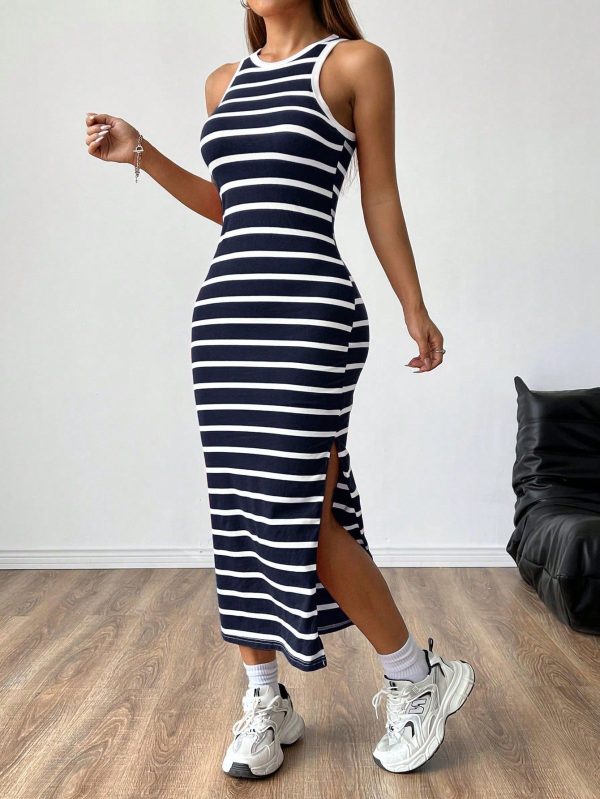 Striped Knitted Sleeveless Women's Dress