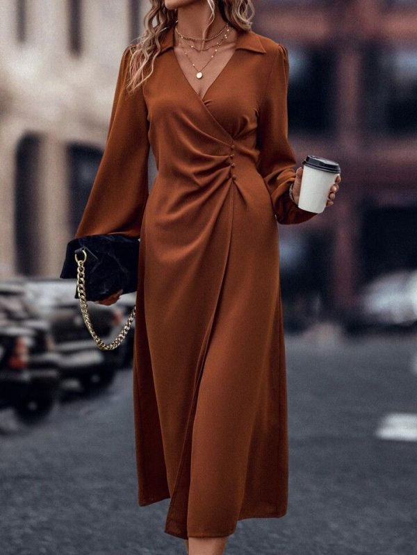 EMERY ROSE Lantern Sleeve Wrap Hem Dress