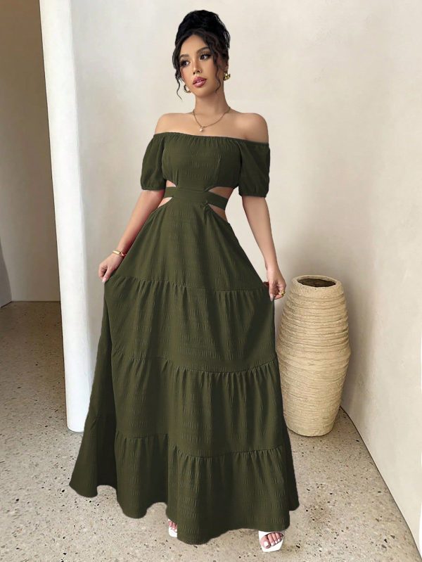 Off Shoulder Cut-Out Back Bow Tie Wrap Dress For Women