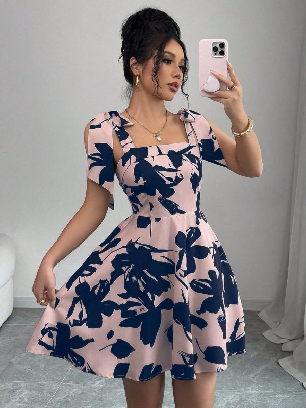 Women's Resort Style Floral Print Tie Shoulder Camisole Short Dress