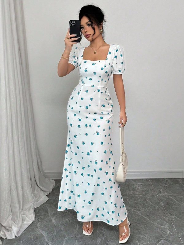 Women's Elegant Small Floral Print Fishtail Dress, Summer