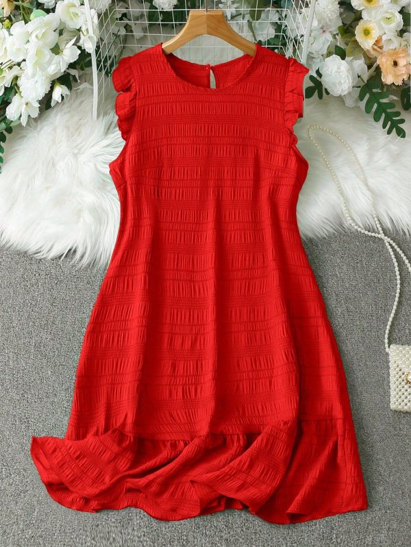 Women Solid Color Crew Neck Sleeveless Simple Casual Elegant Cap Sleeve Dress