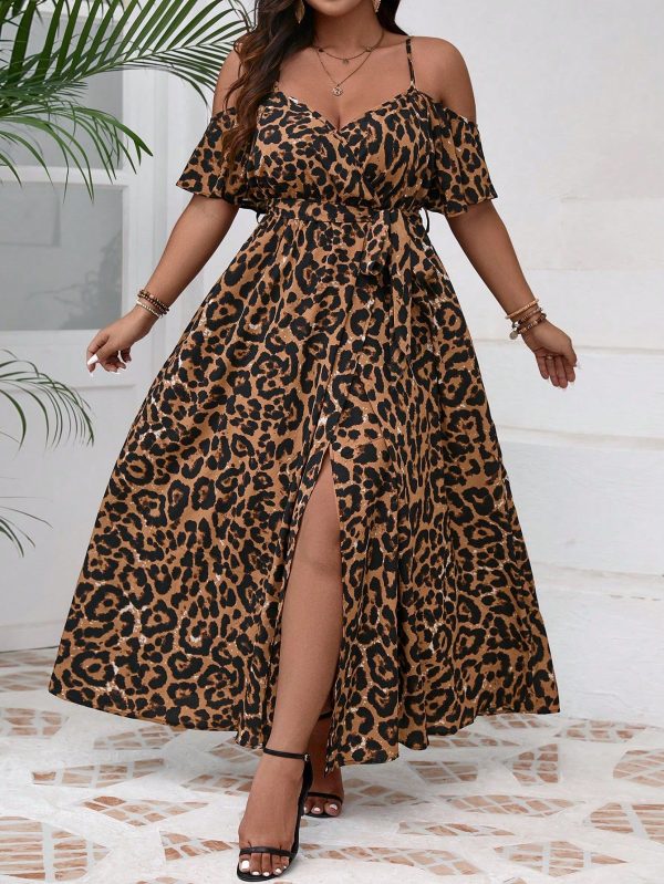 Plus Size Women's Leopard Print Simple Daily Dress
