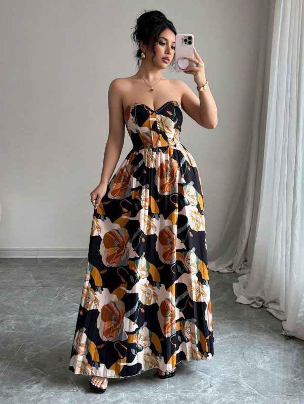 Digital Print Pleated Waist A-Line Vacation Elegant Romantic Women Dress