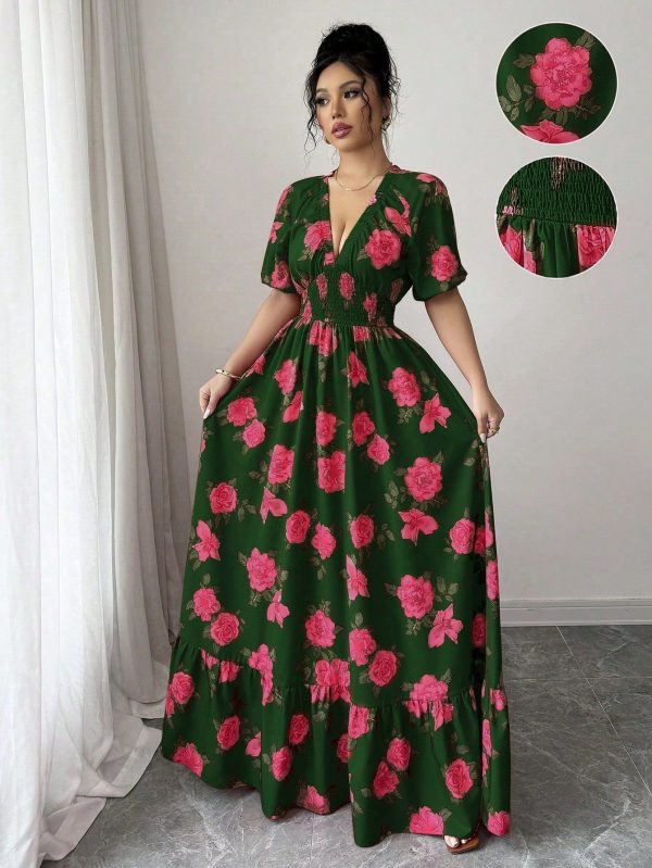 Women's Floral Print Tie-Waist Dress, Vacation Style