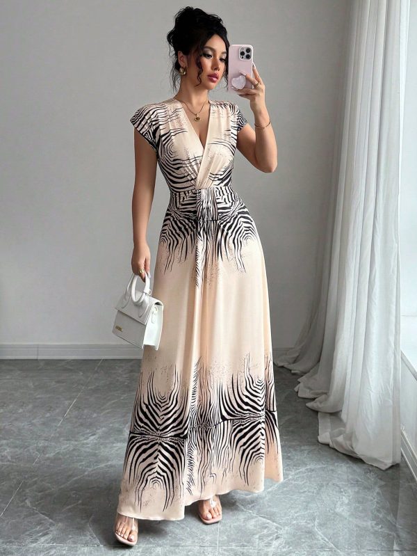 Latest Design Sleeveless Tiger Striped Waist Elegant Summer Women Dress, Spring & Summer