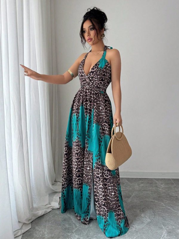 Sleeveless Tie Front Bow Decor Waist Cinched Elegant Romantic Dress For Women