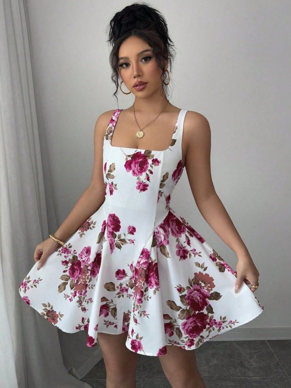 Women's Elegant Floral Print Short Dress, Summer