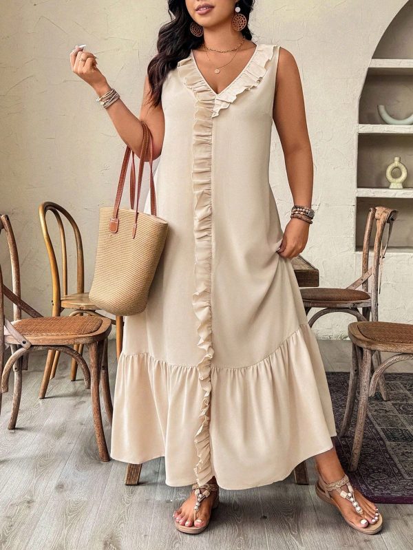 Plus Size Women's Sleeveless Ruffled Hem Midi Dress, Loose Comfortable Casual Commuting Vacation Elegant Summer Dress