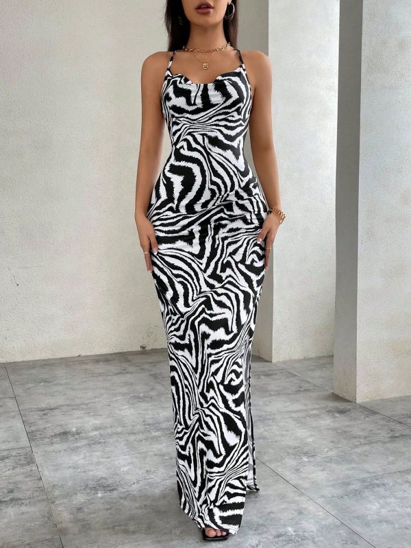 Women's Zebra Print Spaghetti Strap Fashionable Dress