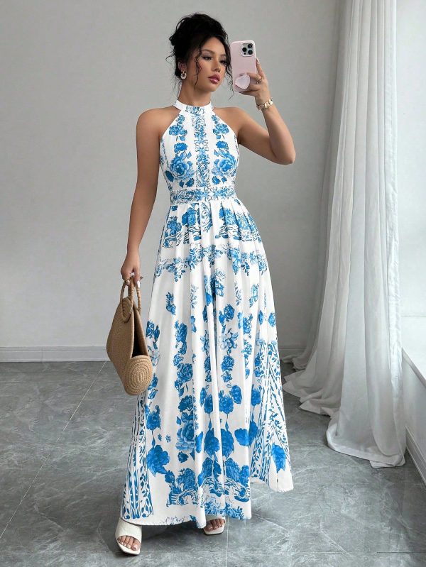 Floral Print Dress, Sleeveless Elegant Summer Vacation