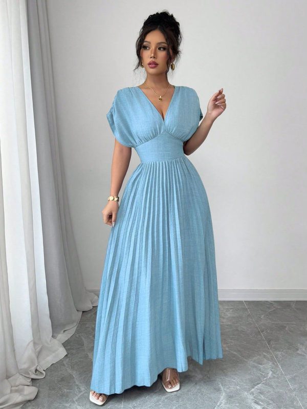 Blue Cross-Front Ruched Waist Short Dress For Women