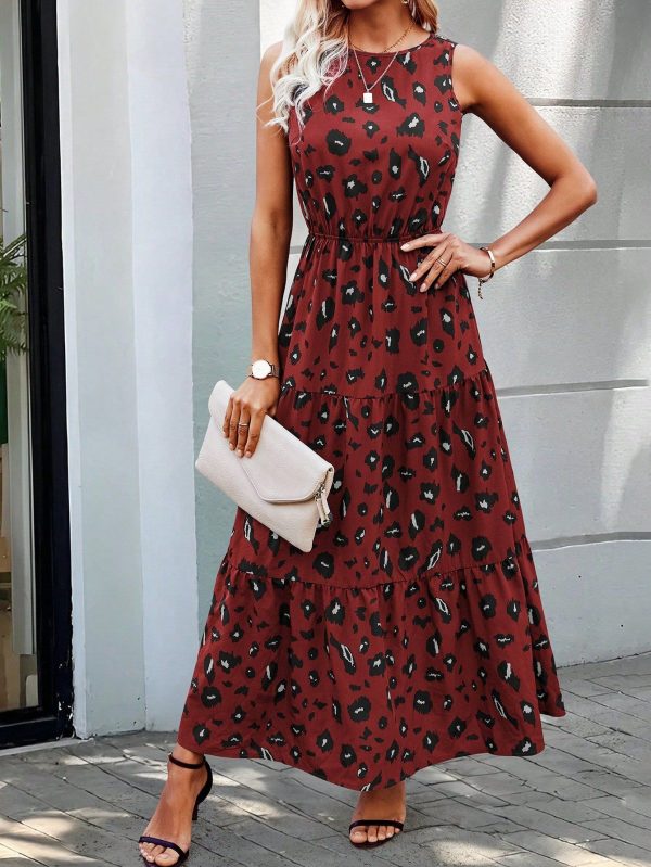 Casual Leopard Print Sleeveless Dress, Summer