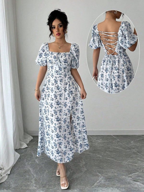 Women's Elegant Ditsy Floral High Slit Dress