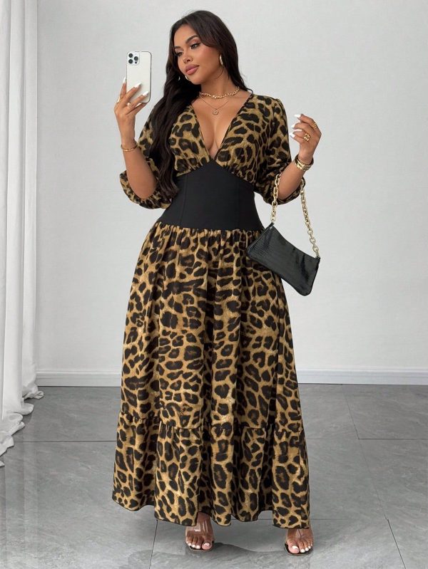 Plus Size Women V-Neck Floral Print Sling Beach Vacation Sexy Dress