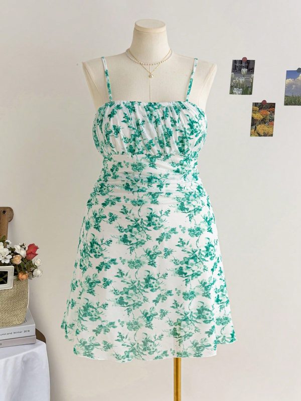 Plus Size Women Floral Print Pleated Casual Dress For Vacation, Graduation Season, Back To School, Fall