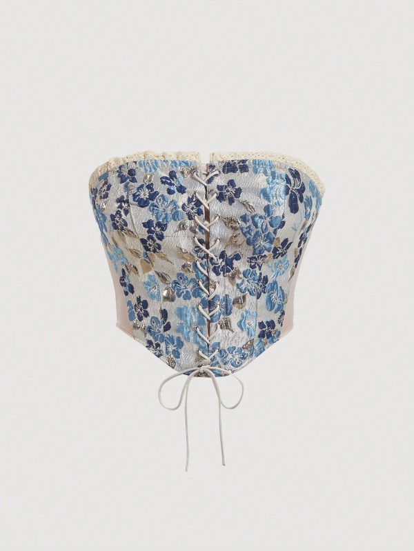 Jacquard Cross-Band Strapless Top