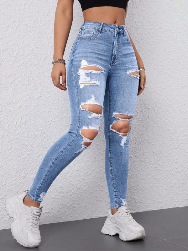 Ripped Raw Hem Skinny Jeans