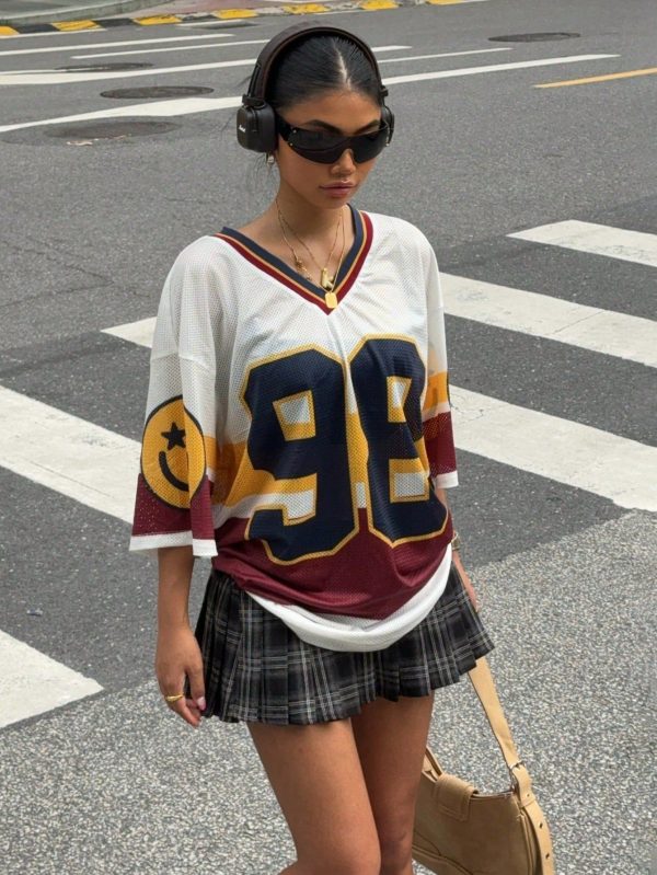 Women's New Letter & Number Print Sweatshirt, Suitable For Watching  And Back-To-School Wearing