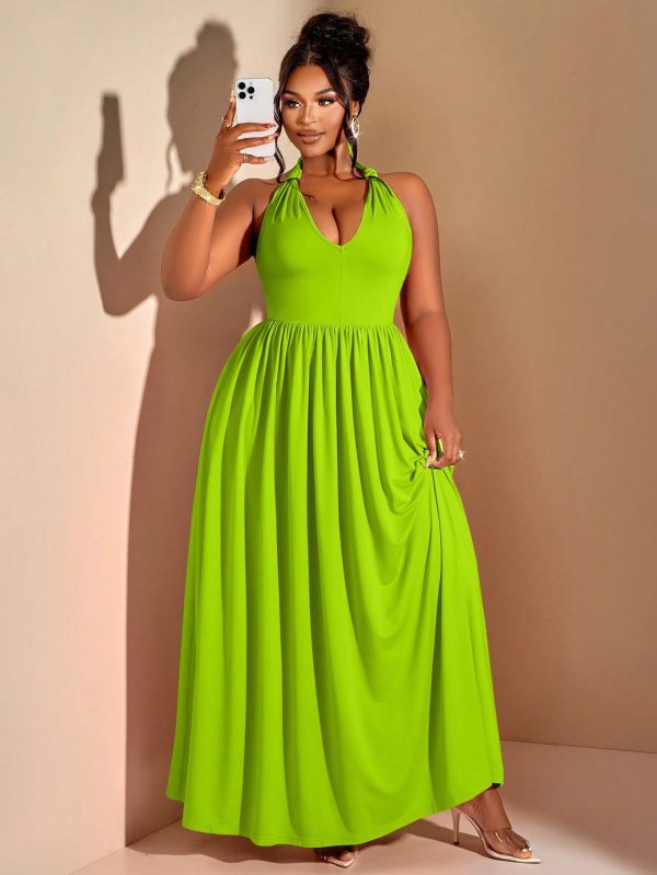 Spring And Summer New Plus Size Casual Elegant Date Vacation Party Low Neck Halterneck Strapless Women's A-Line Dress