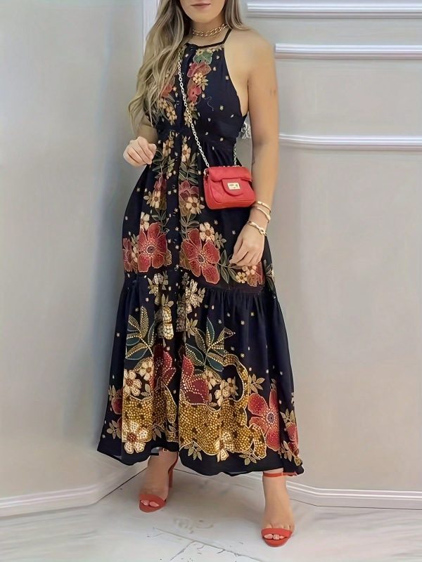 Plus Size Loose Sleeveless Dress, Floral Patchwork Shoulder-Strap Summer Dress For Women, Elegant Style