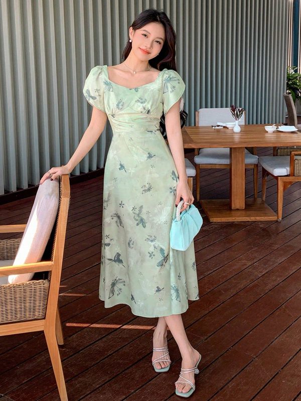 Women's Ruffle Butterfly Printed Short Sleeve Dress Floral Sundress