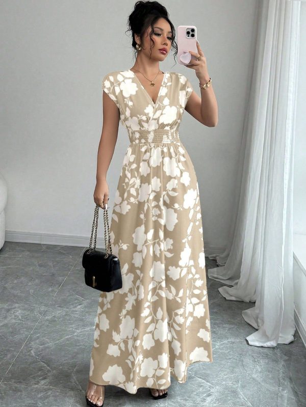 Floral Print V-Neck Crossed Wrap Casual Dress