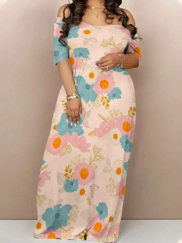 Women's Plus Size Mini Daisy Floral V-Neck Short Sleeve Sexy Vacation Dress