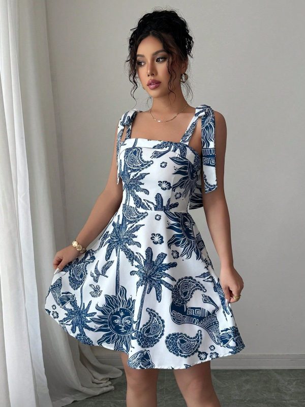 Women's Floral Print Spaghetti Strap Short Elegant Dress Summer Clothes