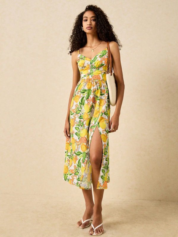 Women's Vacation Casual All-Over Print Slit Strap Midi Dress
