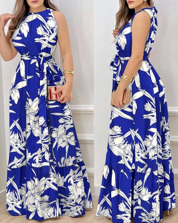 Elegant Women's Sexy Dresses Y2k  Lace Up Print Strap Dress Holiday Beach Female Robe Vesido Mujer