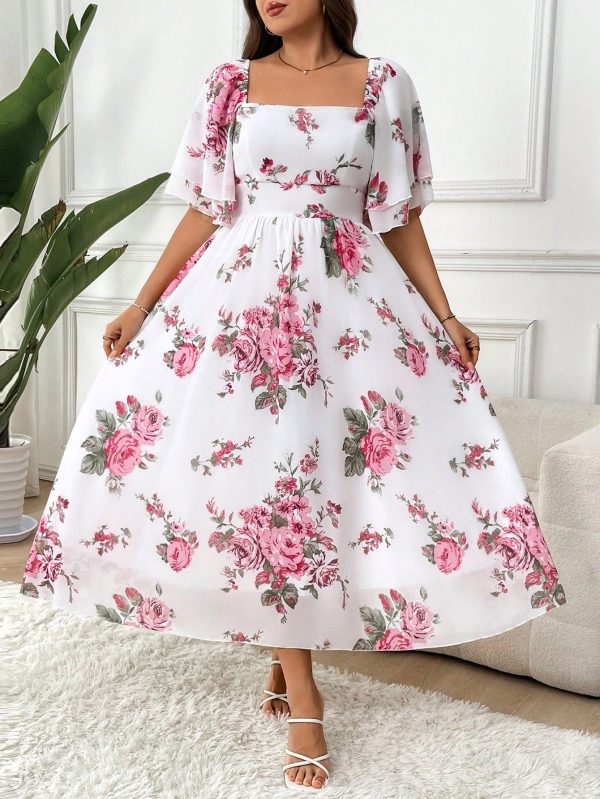 Vintage Floral Print Elegant Chic Dress, Suitable For Summer
