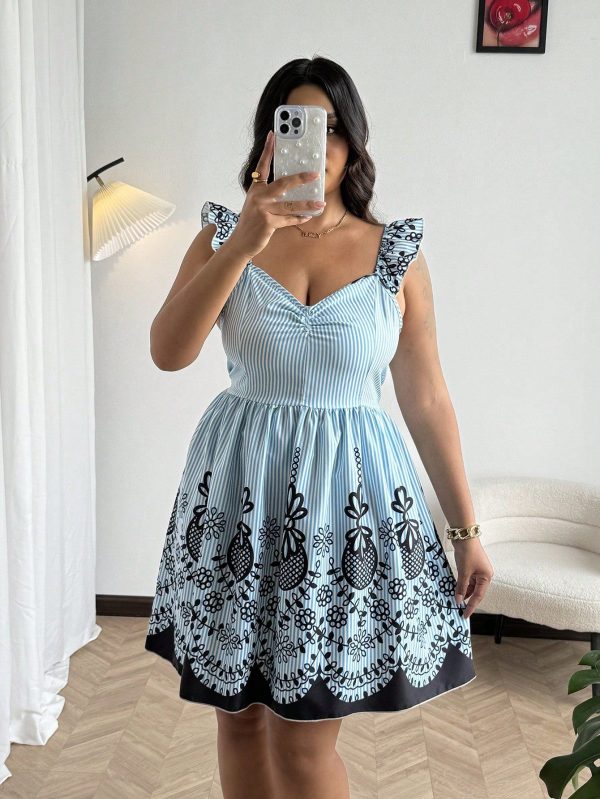 Plus Size Summer Casual Striped Color Block Printed Dress