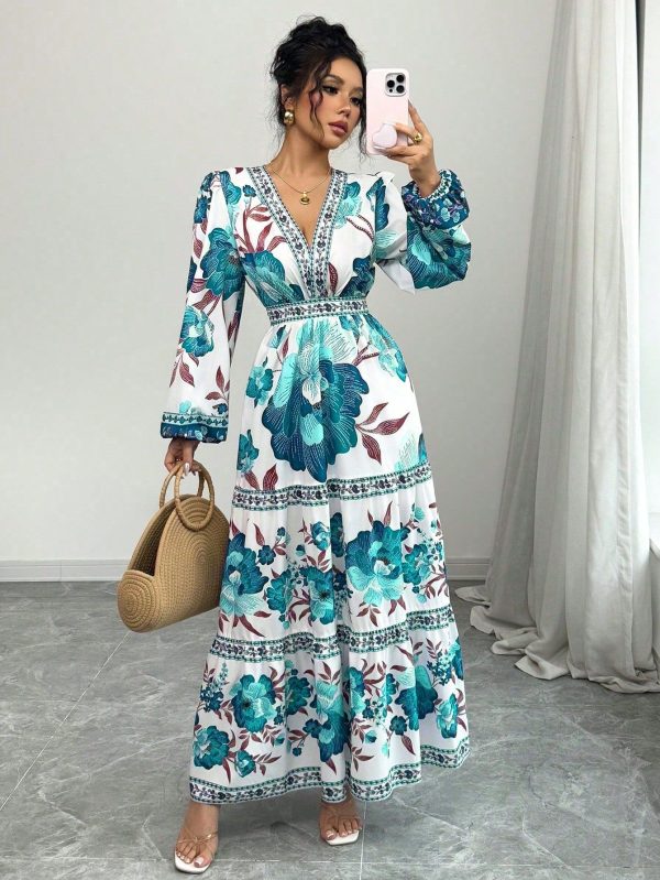 1pc Women's Elegant Floral Print Dress