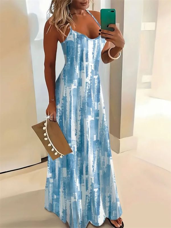 Women's New Fashion Summer Sleeveless Dress Casual Long Retro Strap Dress Street 3D Texture Print