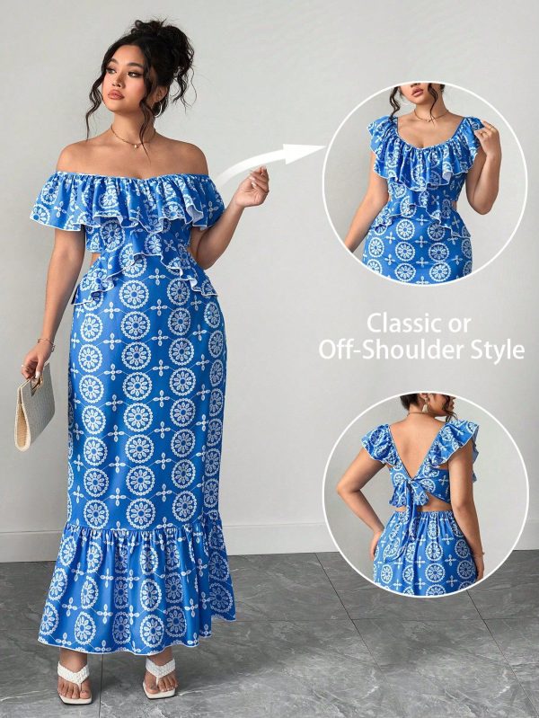 Plus Size Women Ruffle Hem Tie Front Sundress, Sexy Vacation Beach Elegant