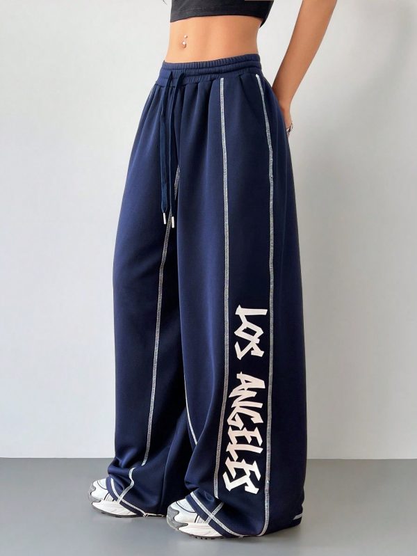 Women's Fall Sportswear Game Day Contrast Piping Graphics Wide Leg Sweatpants